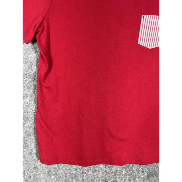 Quacker Factory Short Sleeve Knit Top Seersucker Stripe Pocket Womens Medium Red - Picture 8 of 16
